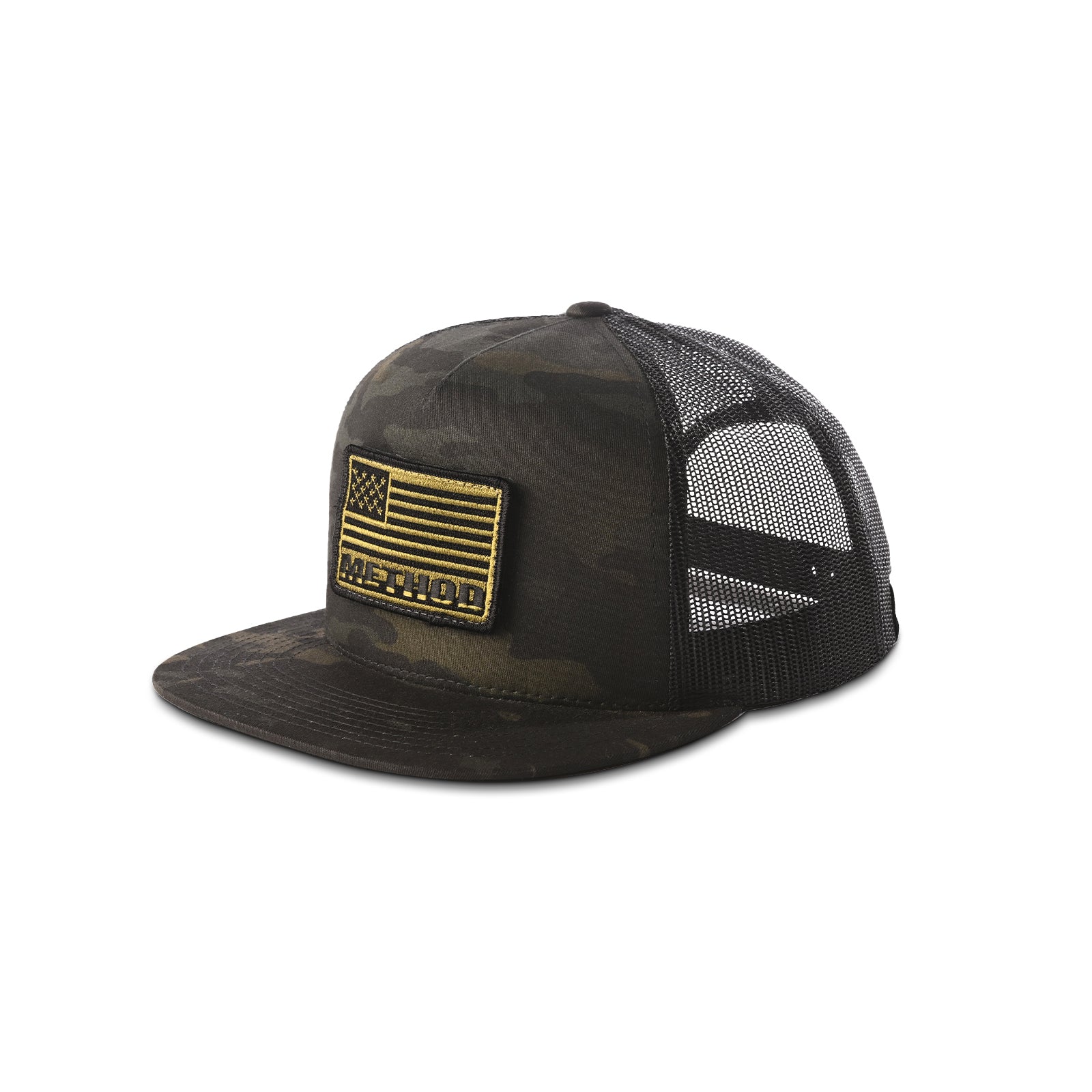 Method Flag Velcro Patch Flatbill Trucker | Snapback | Black Multicam